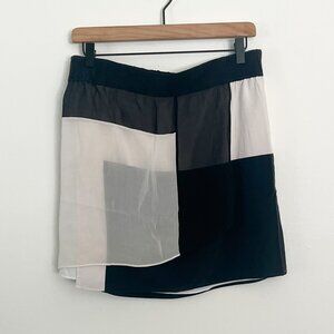 DKNY Black and White Silk skirt Colorblock Donna Karan designer Skirt M
